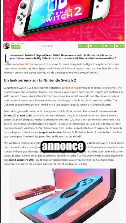 Enfin un vrai leak de la Nintendo Switch 2
