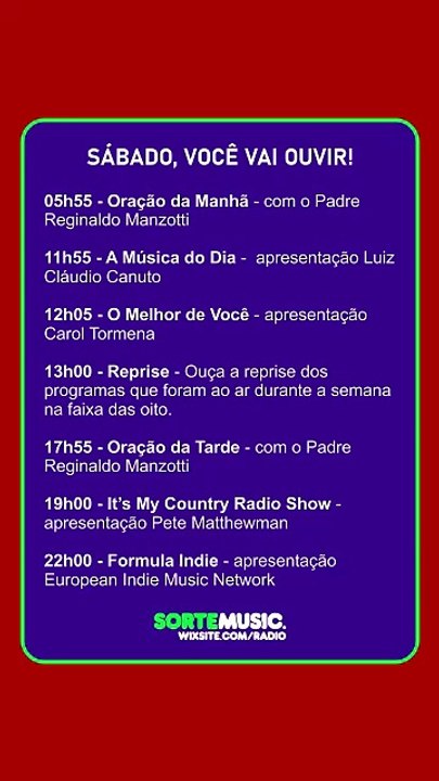 PROGRAMAÇÃO DE SABADO