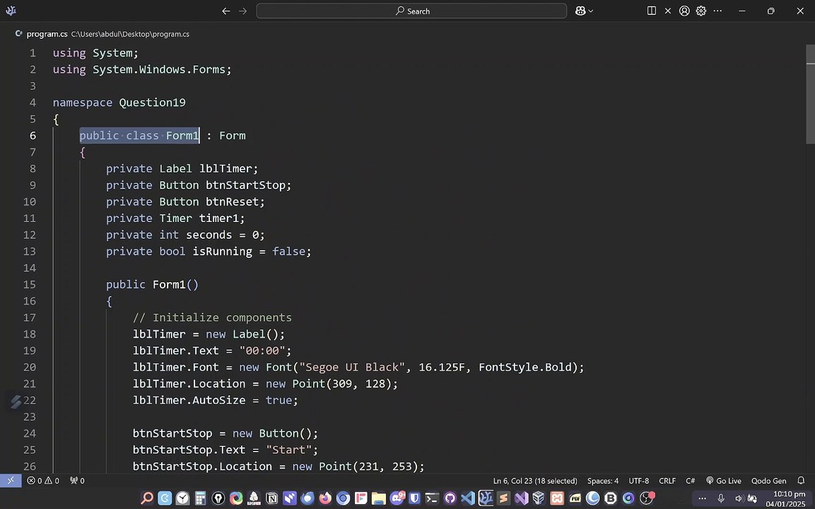 How much code we need to write in visual programming exam