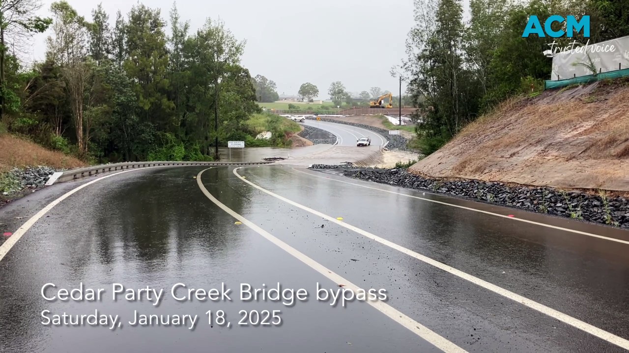 Cedar Party Creek Bridge bypass, Wingham flood January 2025.