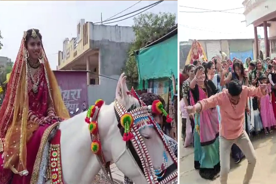 घोड़ी पर सवार होकर आई दुल्हन