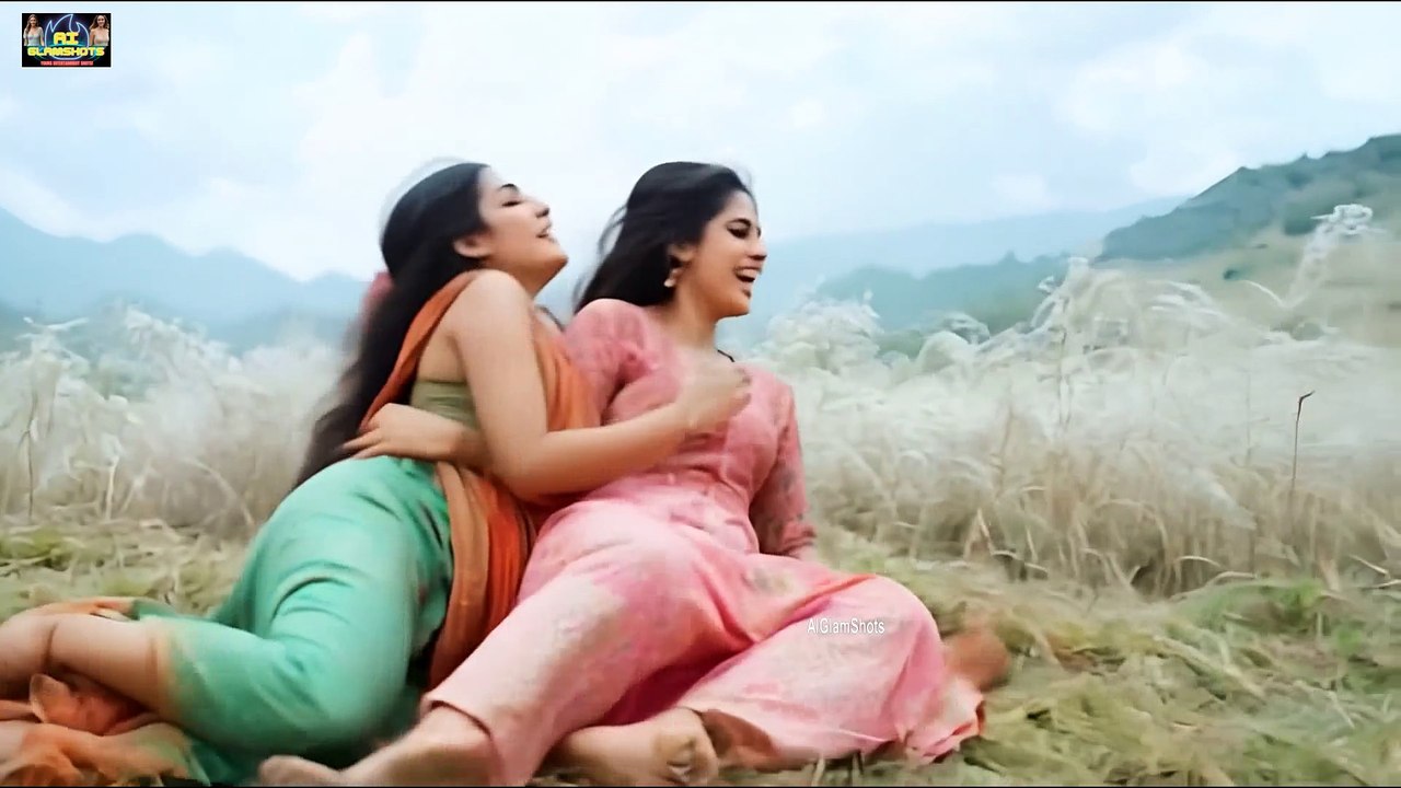 Beautiful young lesbian AI models romantic kissing song - AIGlamShots