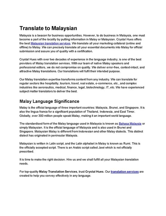 Malay Translation Services, English To Malay Translation Services
