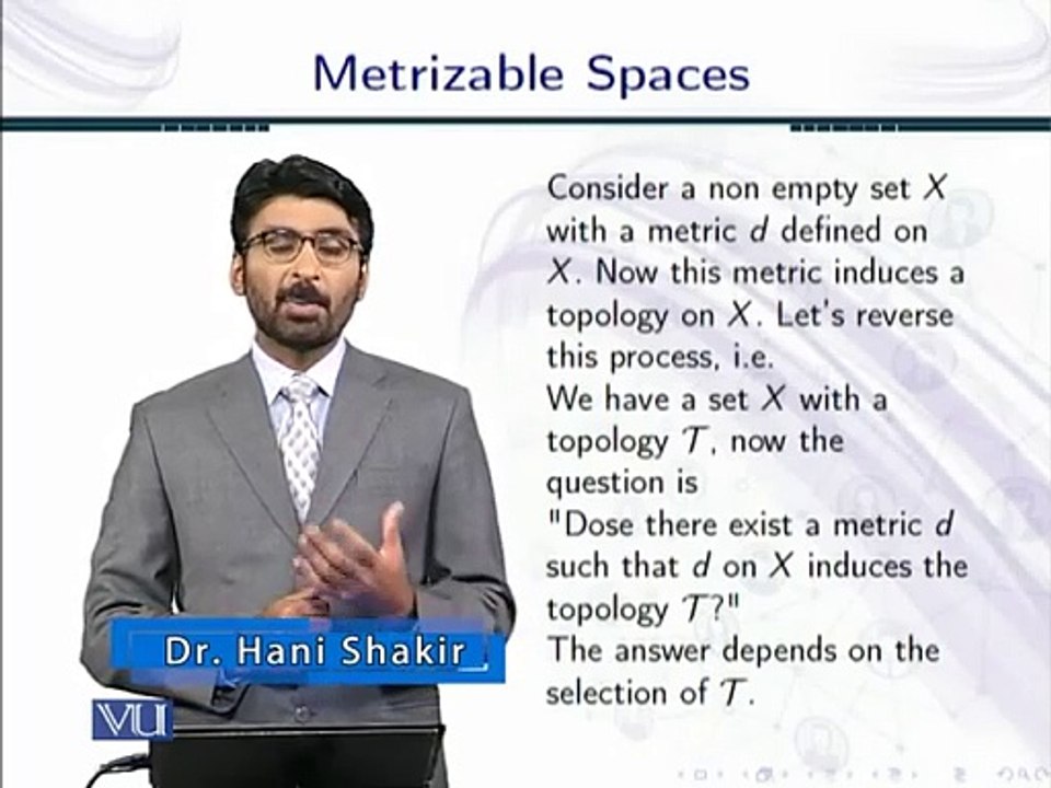 Topology Lecture 108   Metrizable Spaces in Topology in Urdu