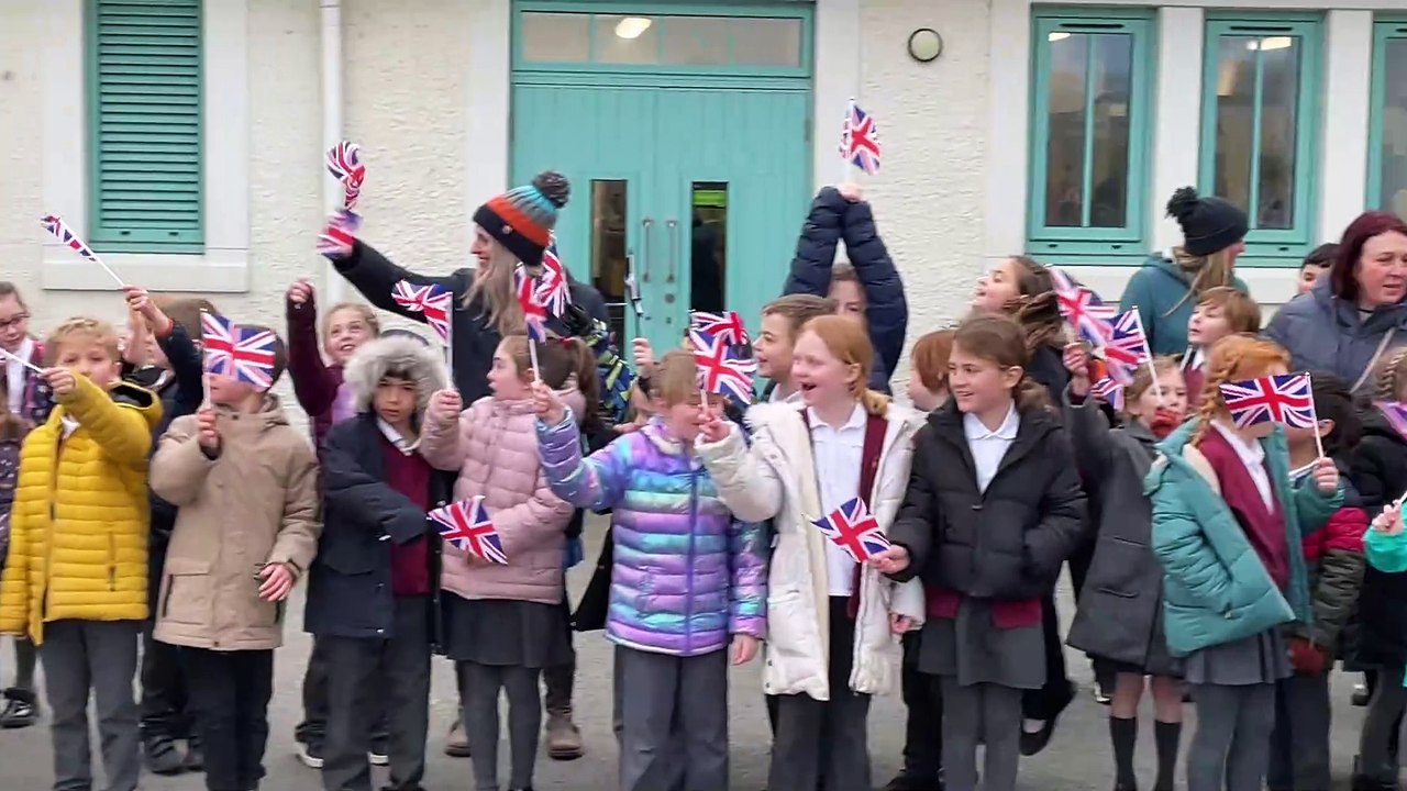 King Charles III, Prime Minister Kier Starmer and Deputy Prime Minister Angela Rayner arrive at Nansledan School