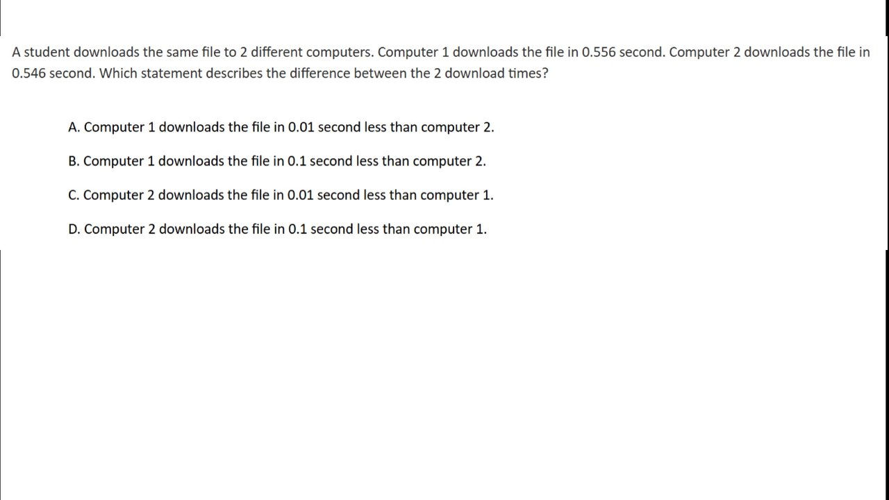 Real state exam question on subtracting decimals (#2). 5th Grade Math.