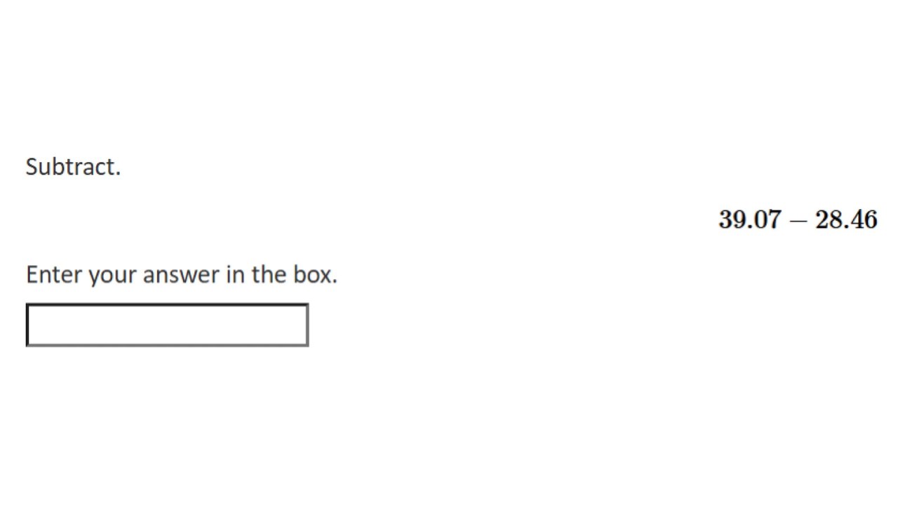 Real state exam question on subtracting decimals (#6). 5th Grade Math.