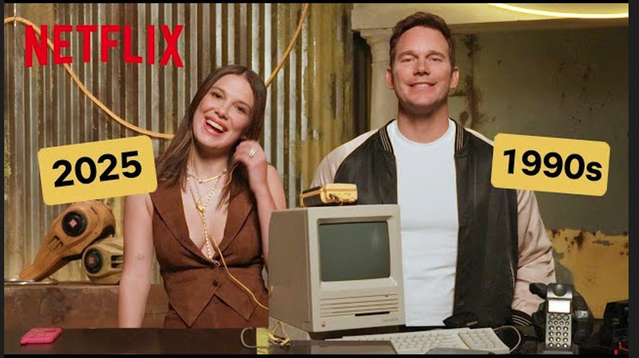 The Electric State | Chris Pratt Tests Millie Bobby Brown's Knowledge on 90s Tech  | Netflix