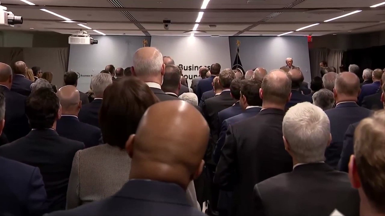 Trump defends tariffs and DOGE cuts in meeting with corporate America