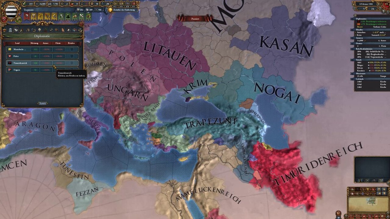 Gameplay aus Europa Universalis 4: Wir führen Trapezunt in das Zeitalter des Kolonialismus