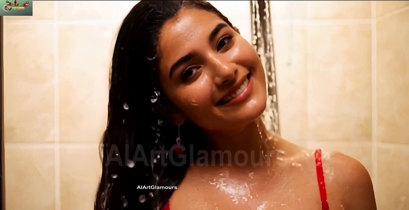 Glamorous AI-Generated Image of a Shy Girl Showering in Bathroom