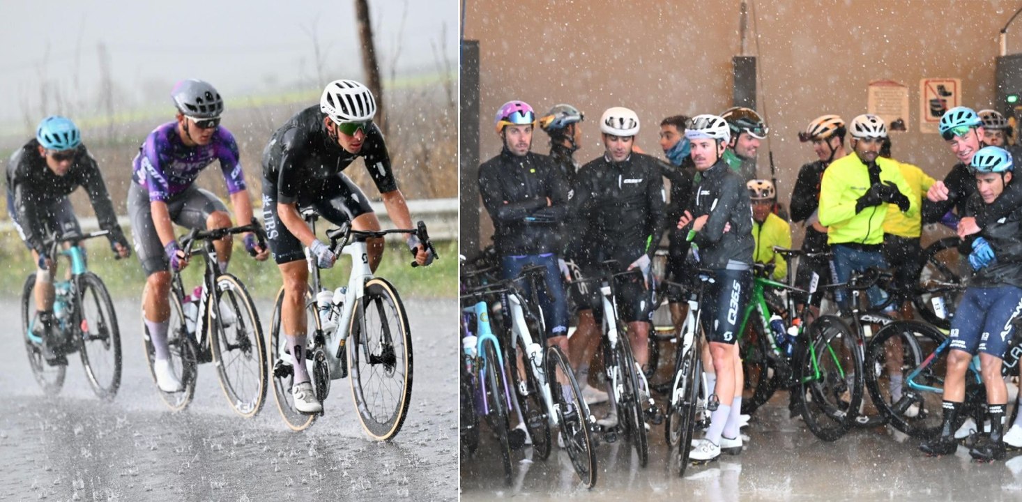 Cycling - Tour of Hellas 2025 - Riders hiding from flood and hail in cafes and car wash... Stage 3 cancelled due to bad weather conditions