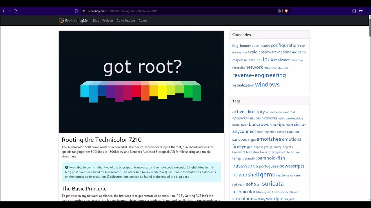 Weakness of Technicolor modem 7200