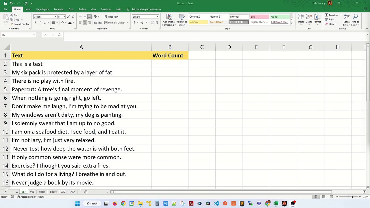 Words Count in Excel - Excel Tips and Tricks