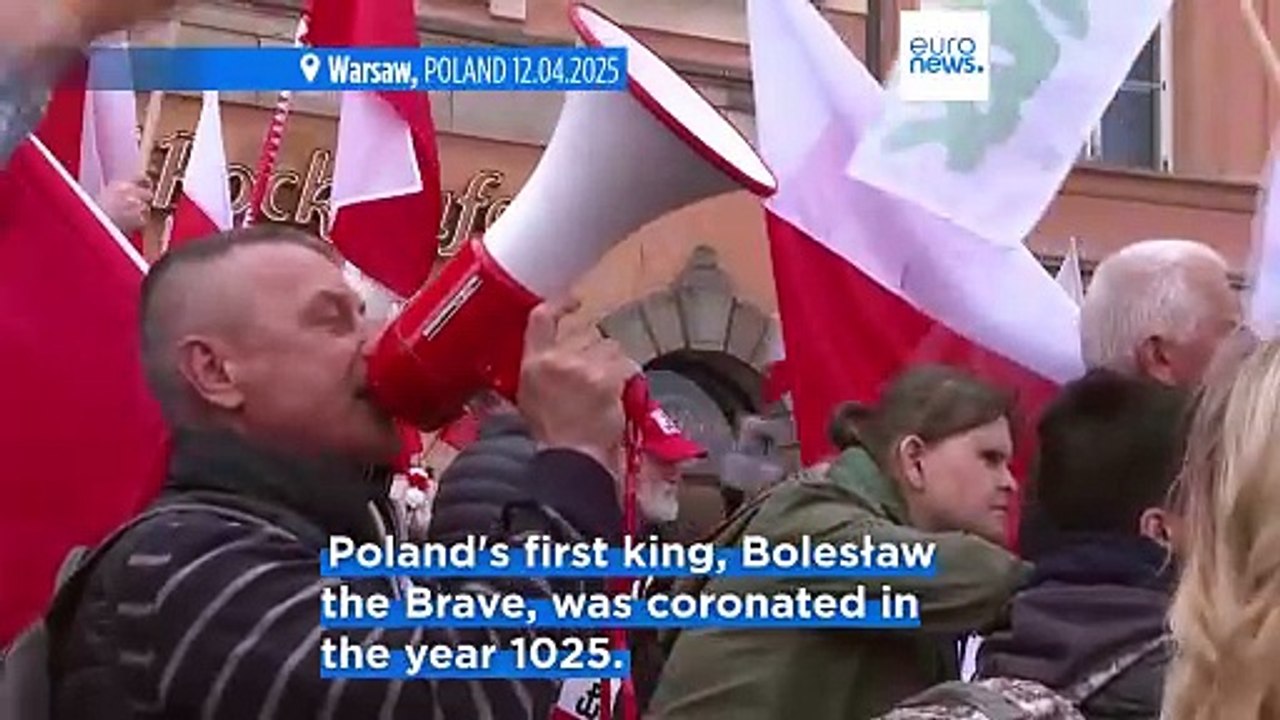 Thousands of Poles march to mark  the coronation of the first Polish king