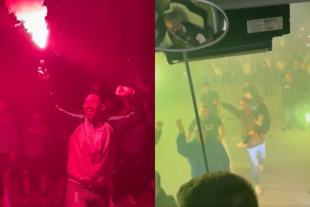 Increíble recibimiento a los jugadores del Elche después de su partido: Eder Sarabia bengala en mano