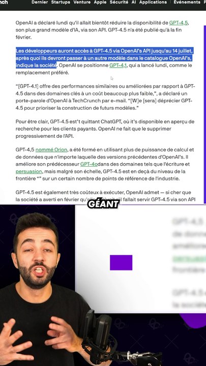 DÉJA LA FIN DE GPT-4.5 MAIS L'ARRIVÉE DE GPT-4.1 !!  #chatgpt #gpt4o #actusia #GPT41 #openai #GPT45 #GPT4