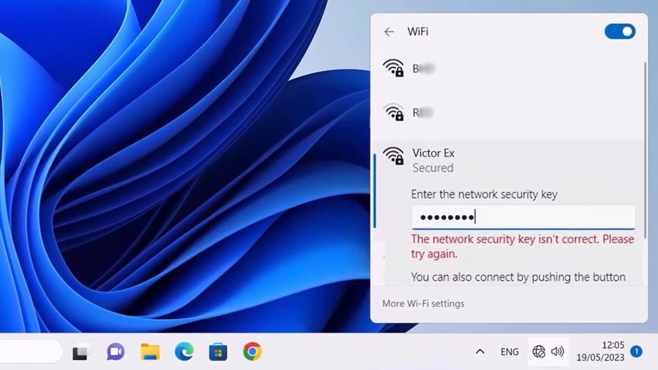 How do I fix the network security key isn't correct