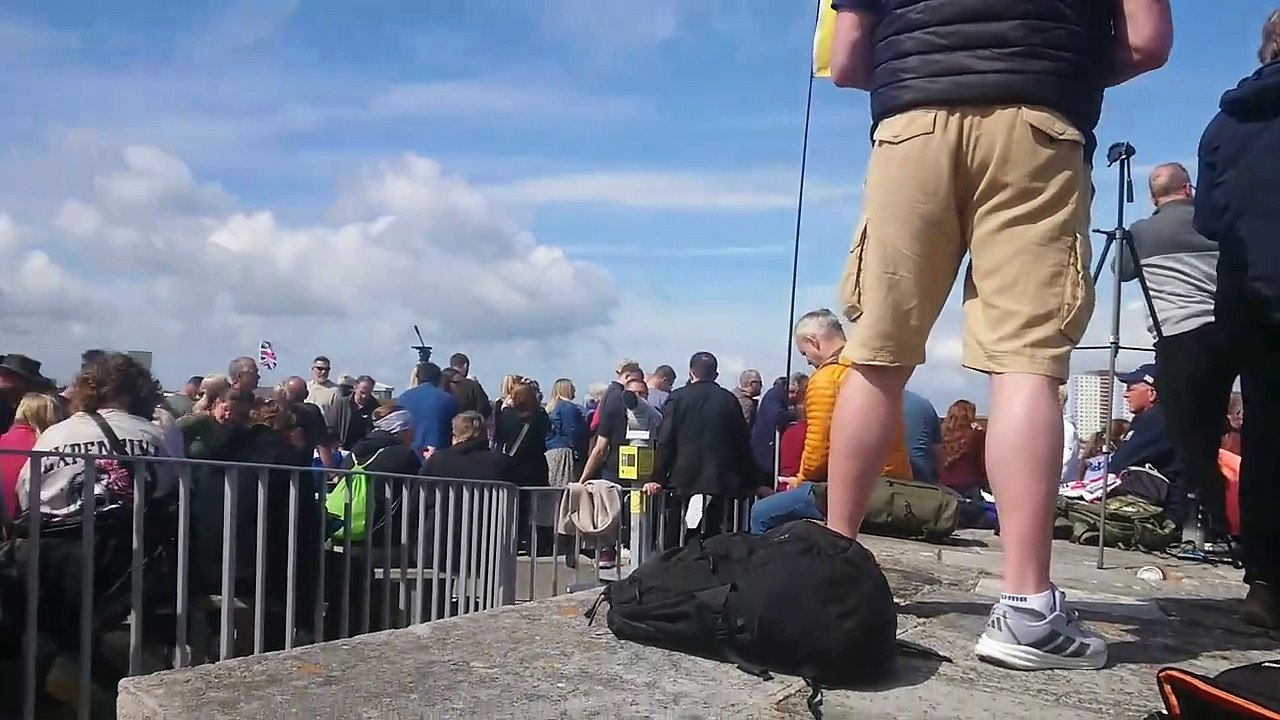 Crowds at the Round Tower to watch HMS Prince of Wales leave Portsmouth