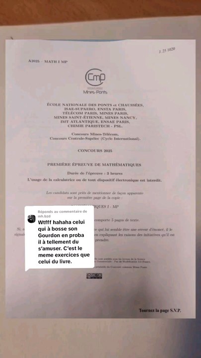 Correction Sujet Mines Maths 1 filière MP 2025 Partie 1 Question 1 à 3 sur l'inégalité de Hölder et Cauchy SchwarzSujet tombé le 22/04/25#prepa #mp #mines #concours