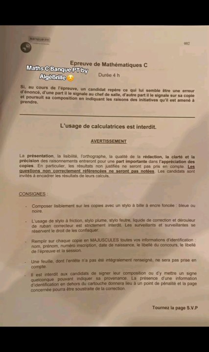 Sujet Maths C Banque PT 2025 🔥