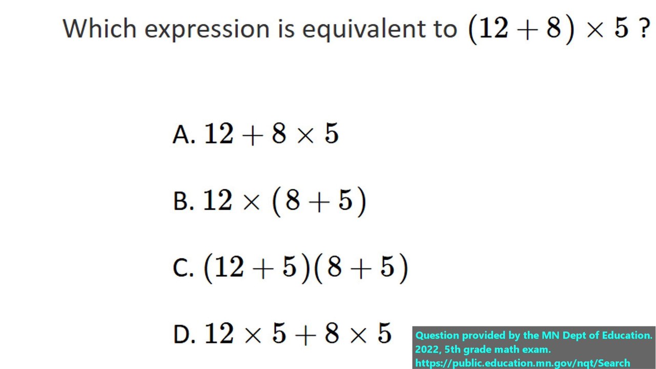 State exam math question on Order of Operations (#4). 5th Grade Math.