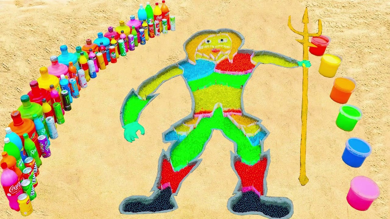 How to make Rainbow Aquaman with Orbeez, Big Fanta, Cup Coca Cola, Mtn Dew, Mentos & Popular Sodas
