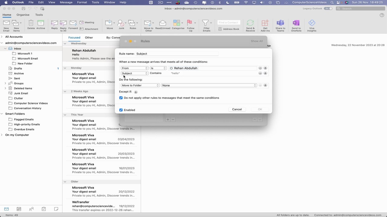 Creating a Subject-Based Rule in Microsoft Outlook on Mac