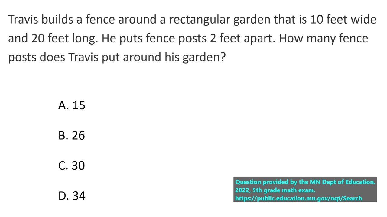 State exam math question on perimeters (question 2). 5th grade math.
