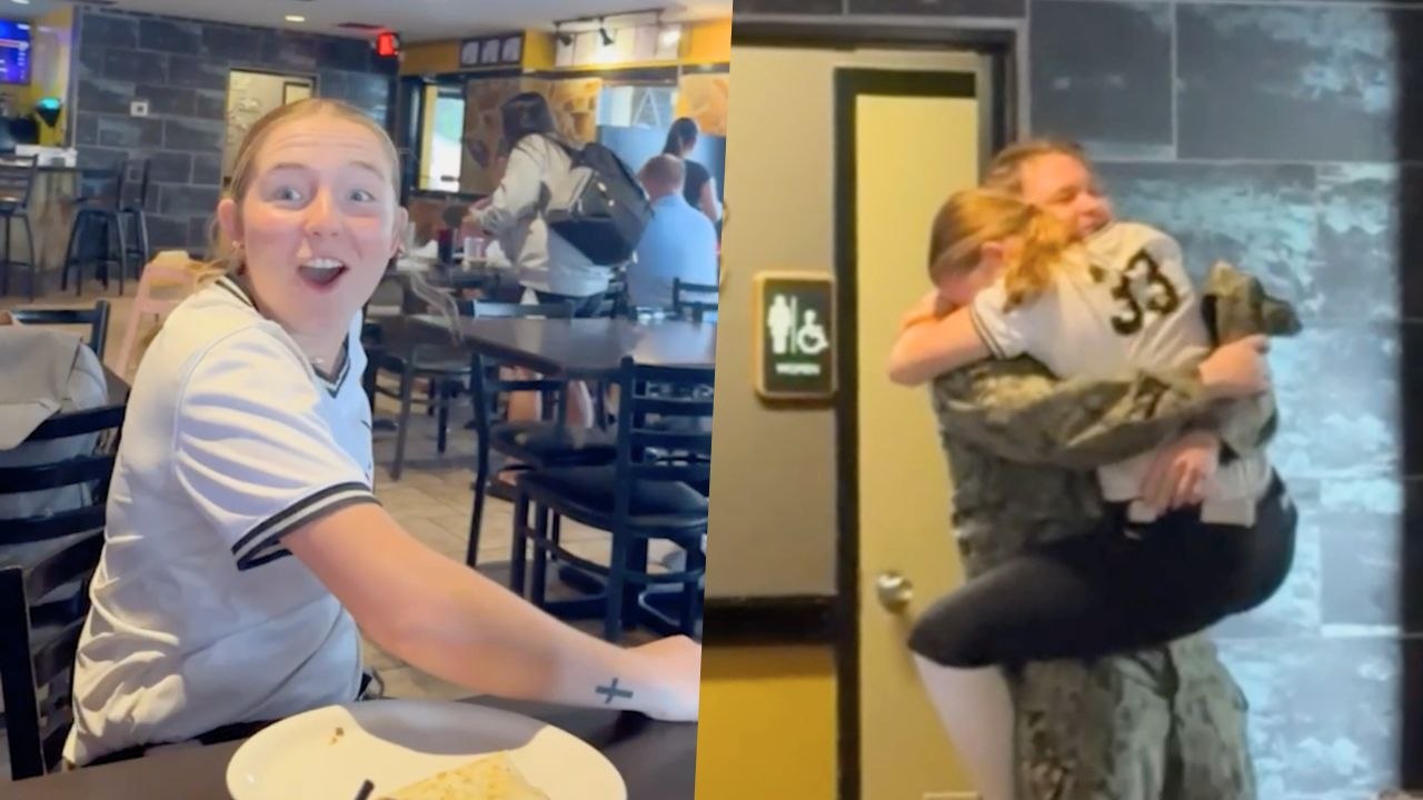 Teen Runs Through Restaurant When Sailor Brother Surprises Her