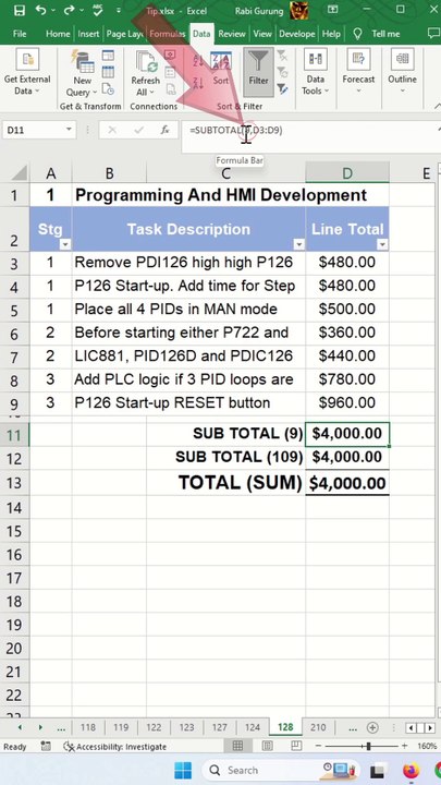 Excel Subtotal 9 vs 109 - Excel Tips and Tricks