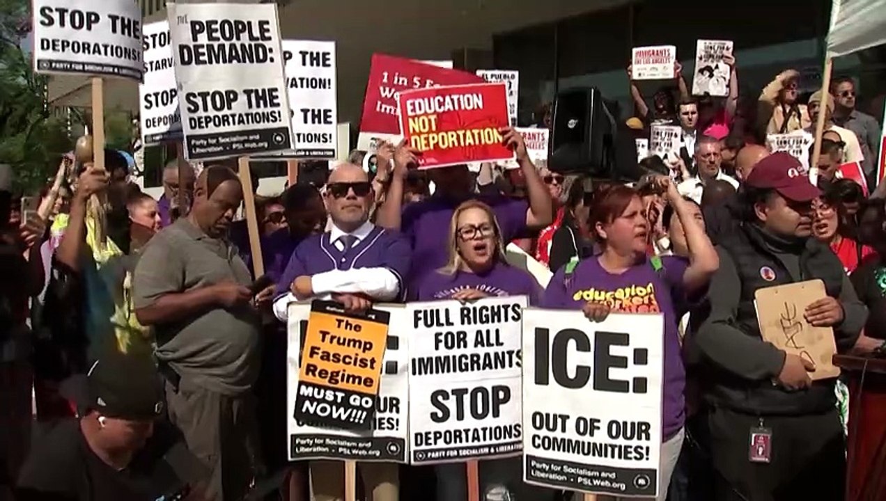 Protesters rally in Los Angeles following ICE immigration raids