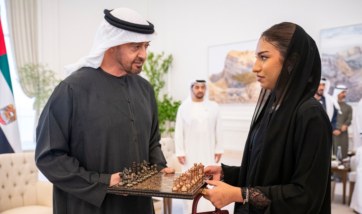 UAE President receives UAE National Chess Grandmaster Rouda Al Serkal"