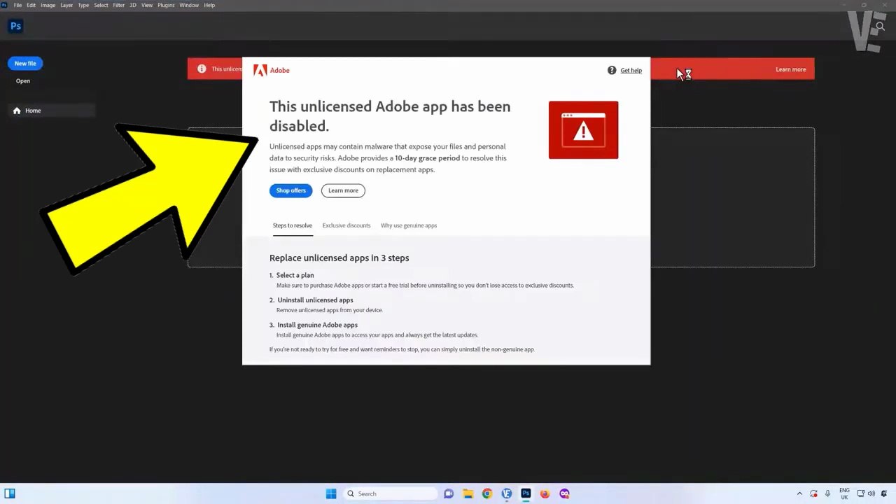 Solved "This Unlicensed Adobe App Will Be Disabled" Popup in Windows 11/10/8/7 – 100% Working Guide