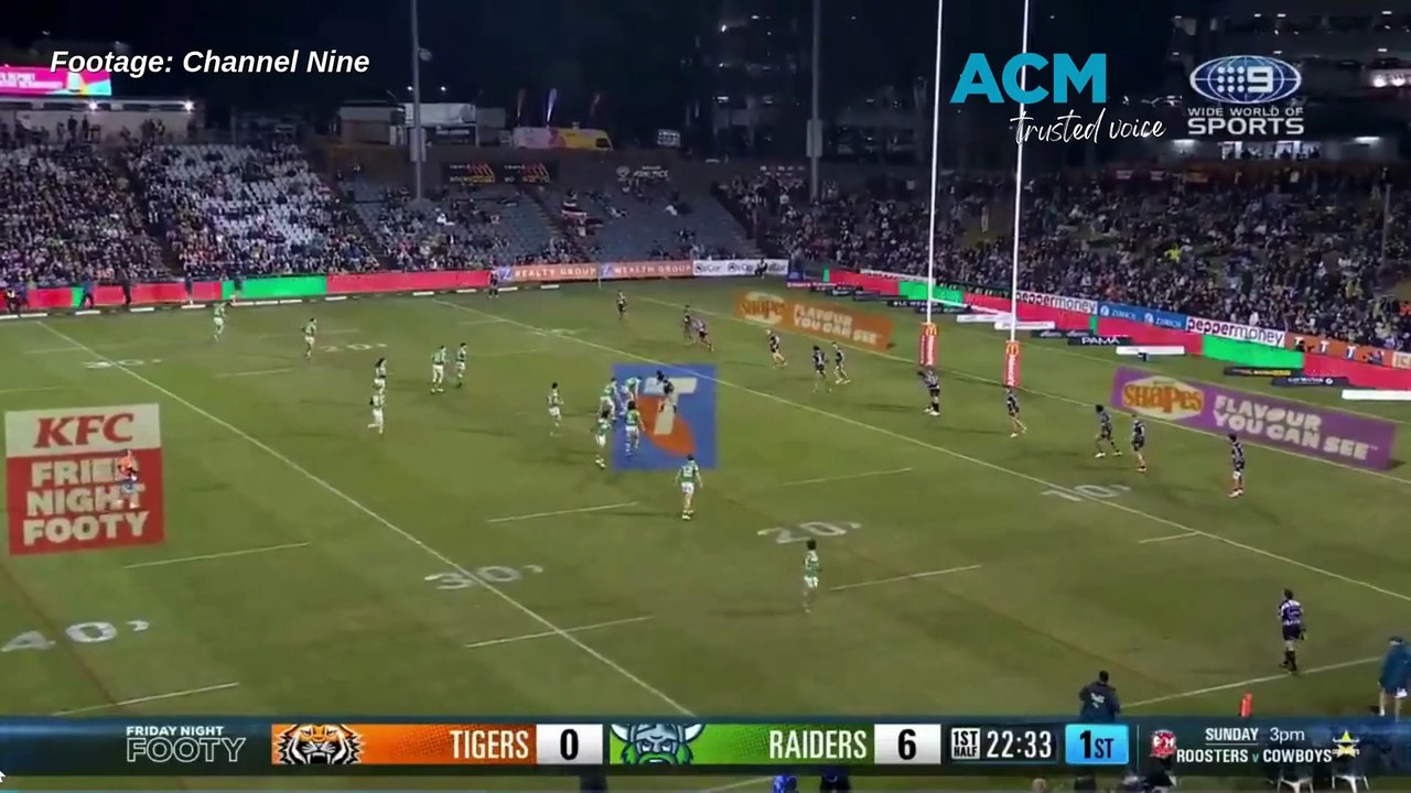 Jed Stuart's debut try. Footage Channel Nine