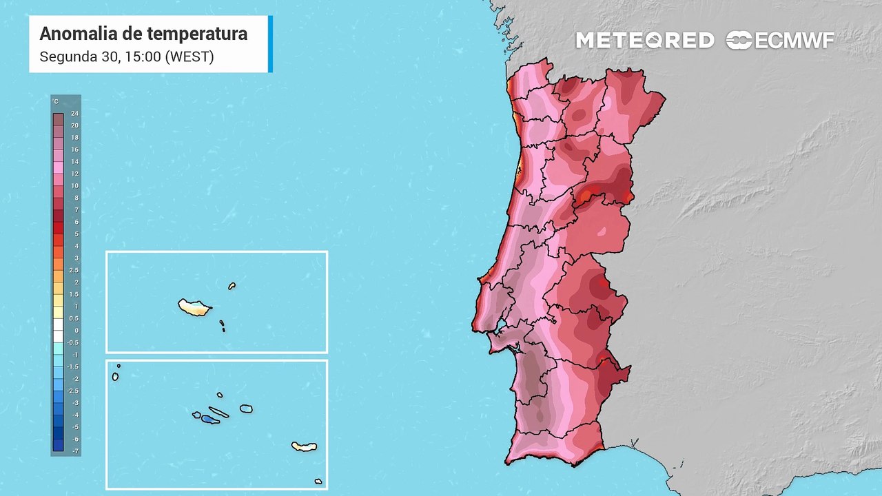 A anomalia térmica será positiva em todo o país, durante as horas mais quentes, nos próximos dias