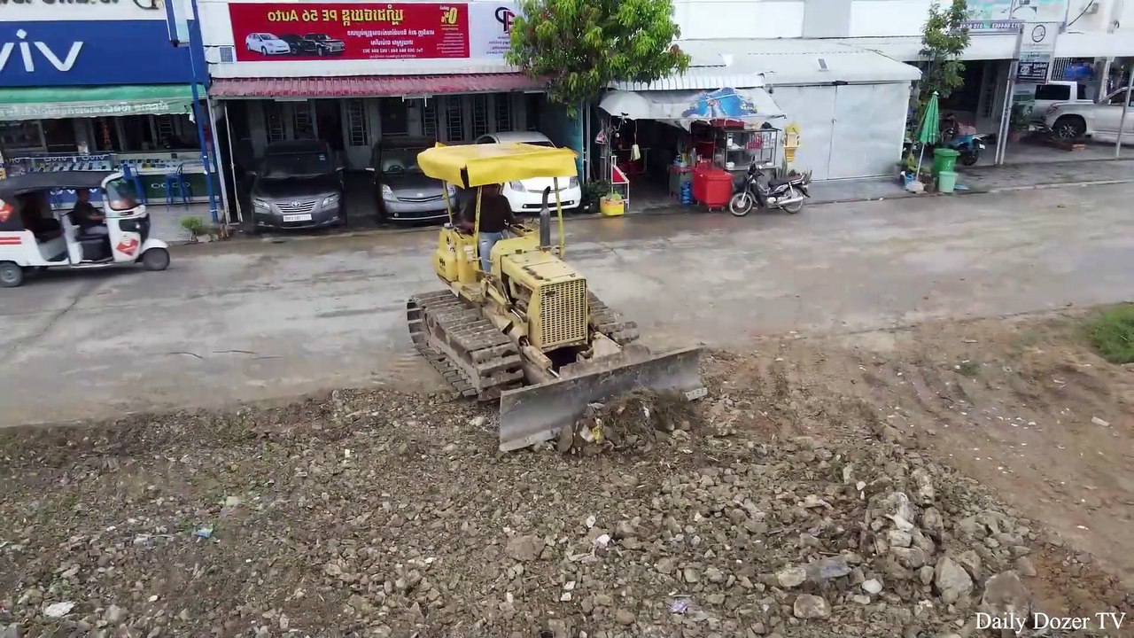 Wonderful Nice Project Building Road By 5 Ton Truck Spreading Stone and Bulldozer D20P Pushing Stone