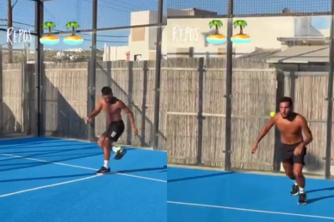 Rayan Cherki deslumbra jugando al pádel... ¡con los pies!