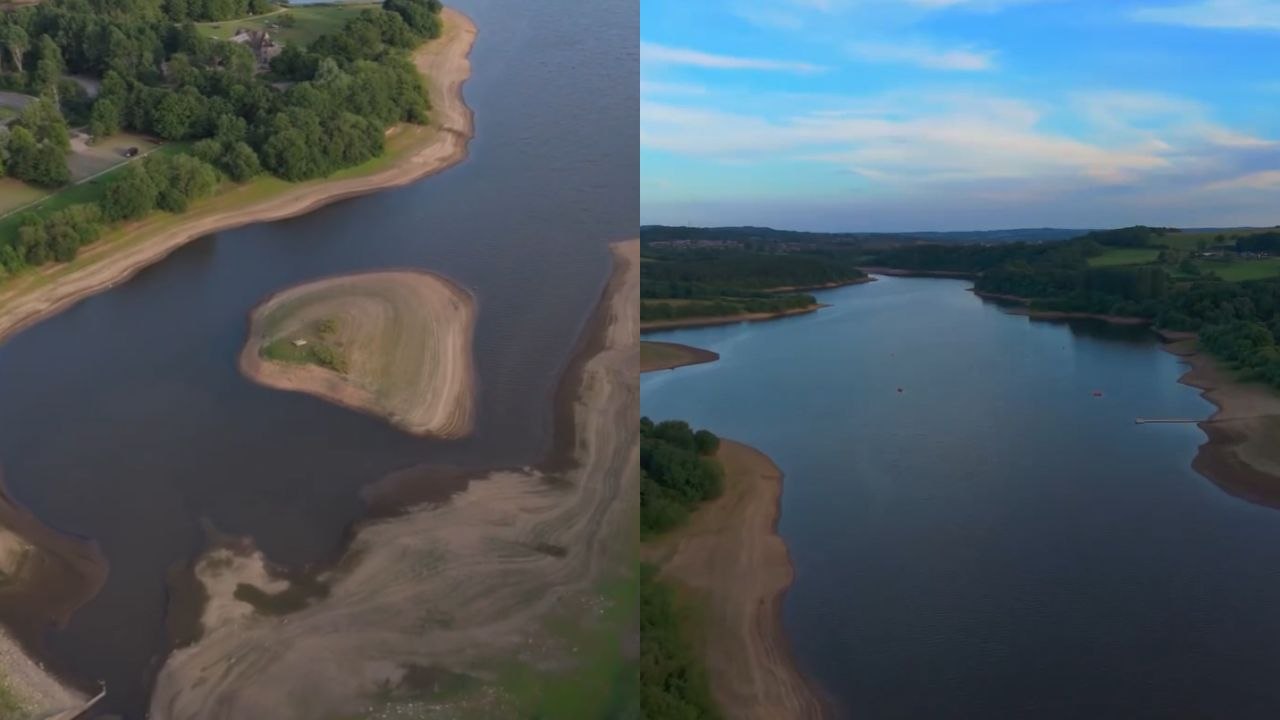 Drone footage shows Tittesworth Reservoir
