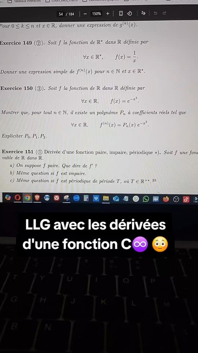 Poly LLG exo 150 p.54dérivées exponentielle et polynômes#exponentielle #polynome #derivee