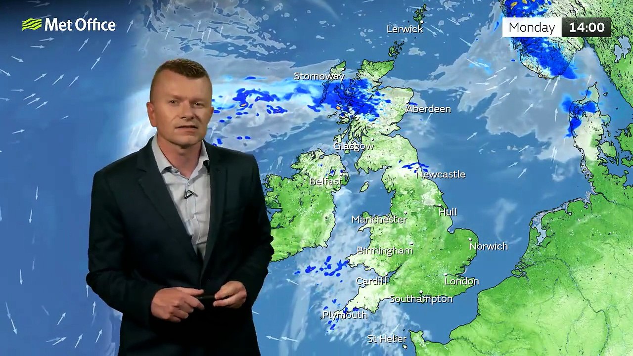 Met Office Monday morning weather forecast 11/08/2025.