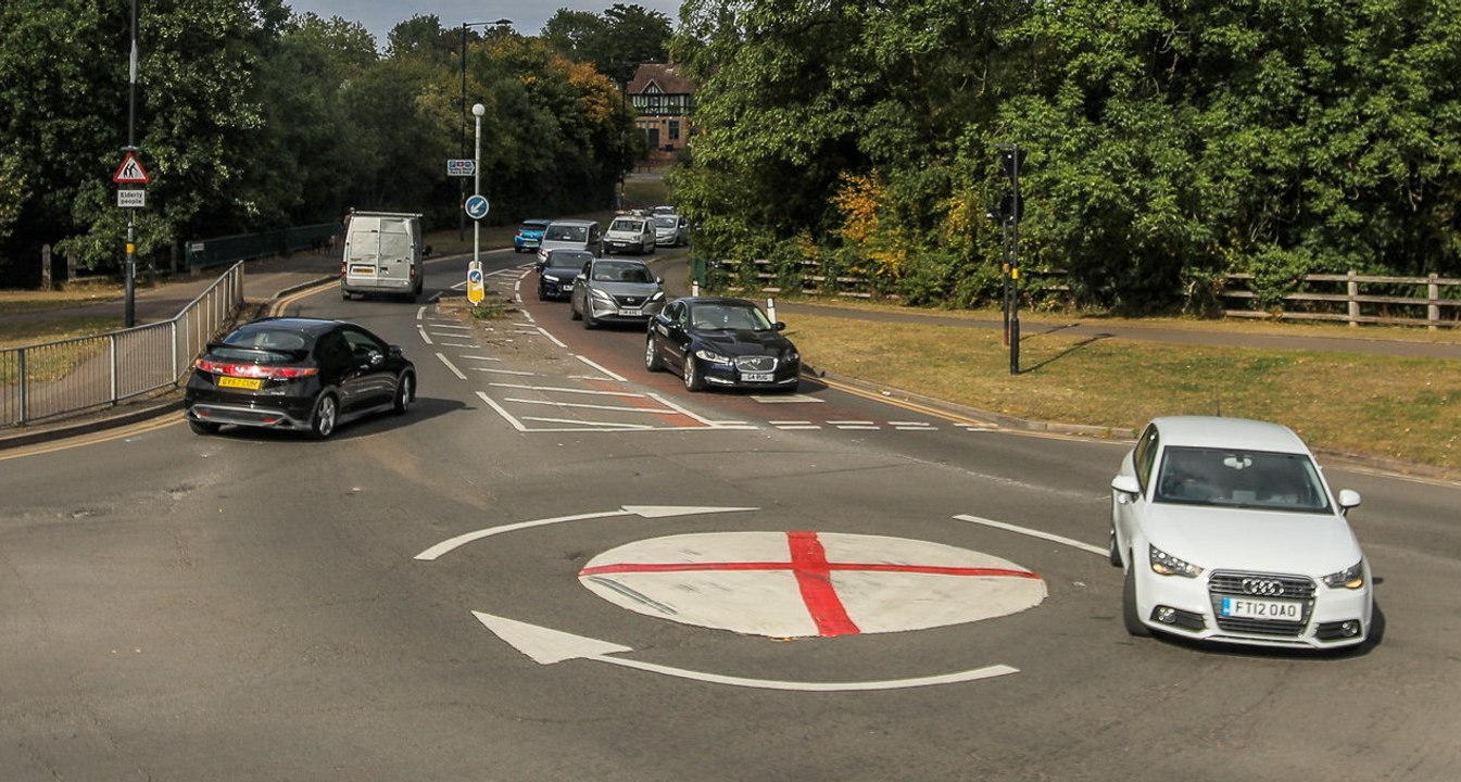Mini-roundabouts in Birmingham have been painted in the colours of the St George's Cross