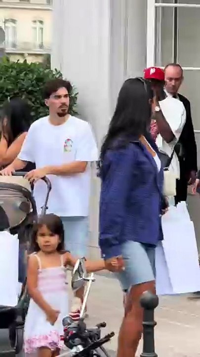 PSG players Vitinha and Nuno Mendes enjoy a family outing and go shopping in Paris