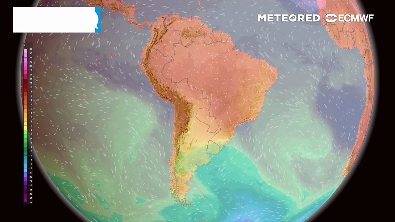 Temperaturas en 850 hPa para Sudamérica