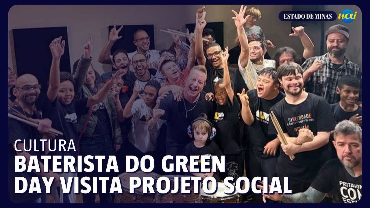 Baterista do Green Day participa de aula em projeto social para crianças com deficiência