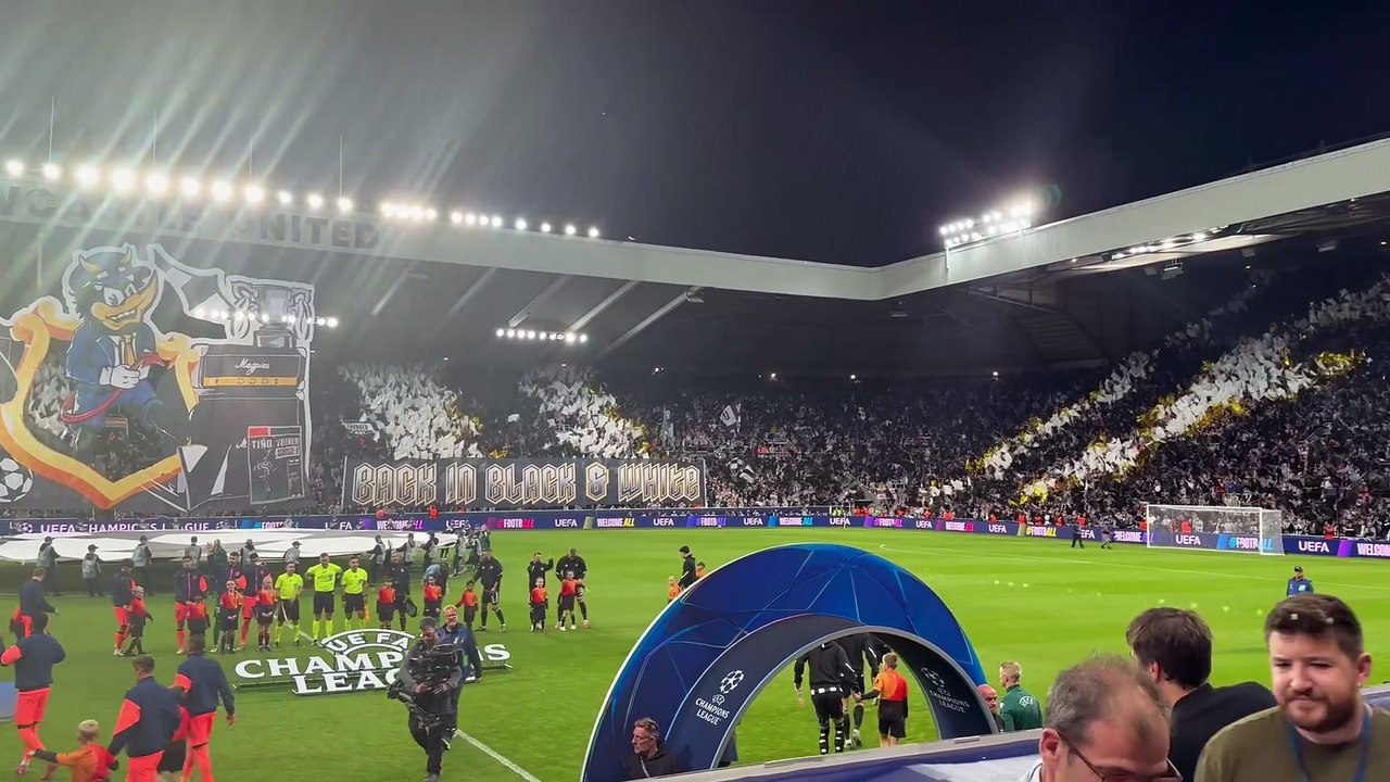 Newcastle United walk out against FC Barcelona in the Champions League