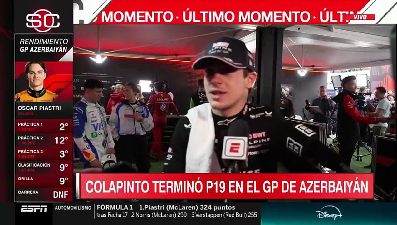 Las declaraciones de Colapinto tras la carrera de Azerbaiyán