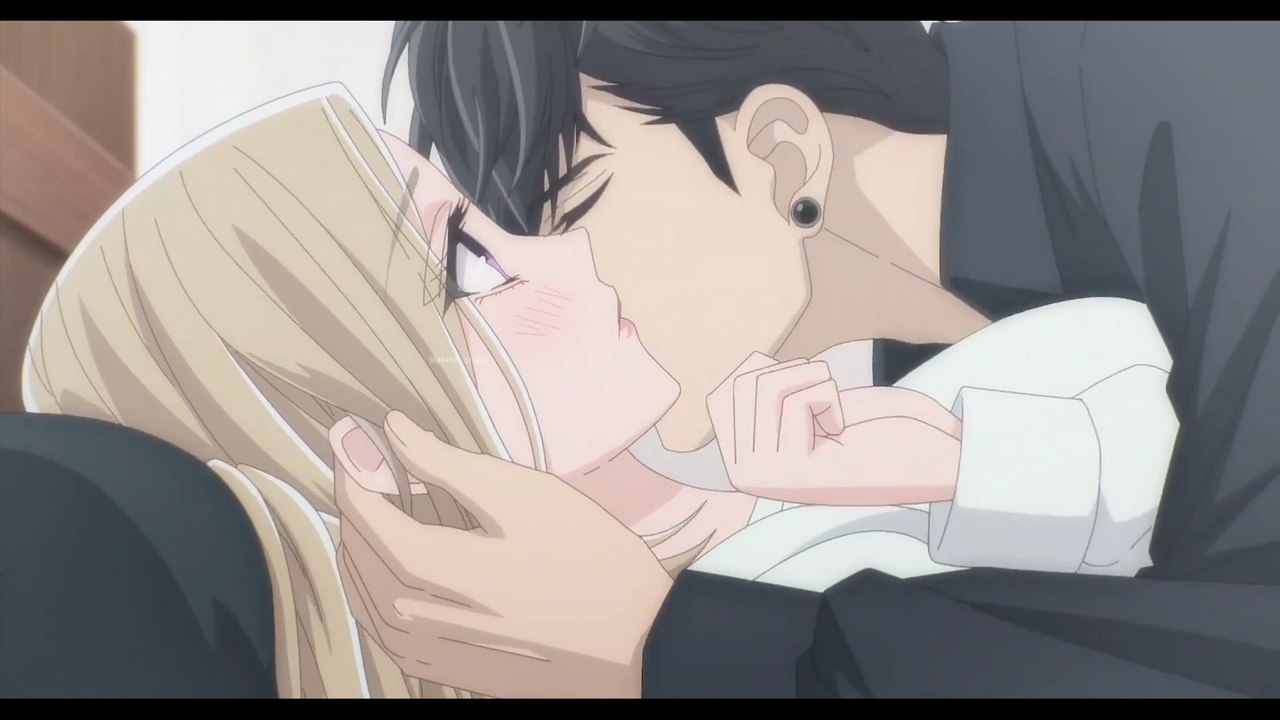 A girl and her guard dog kiss scene