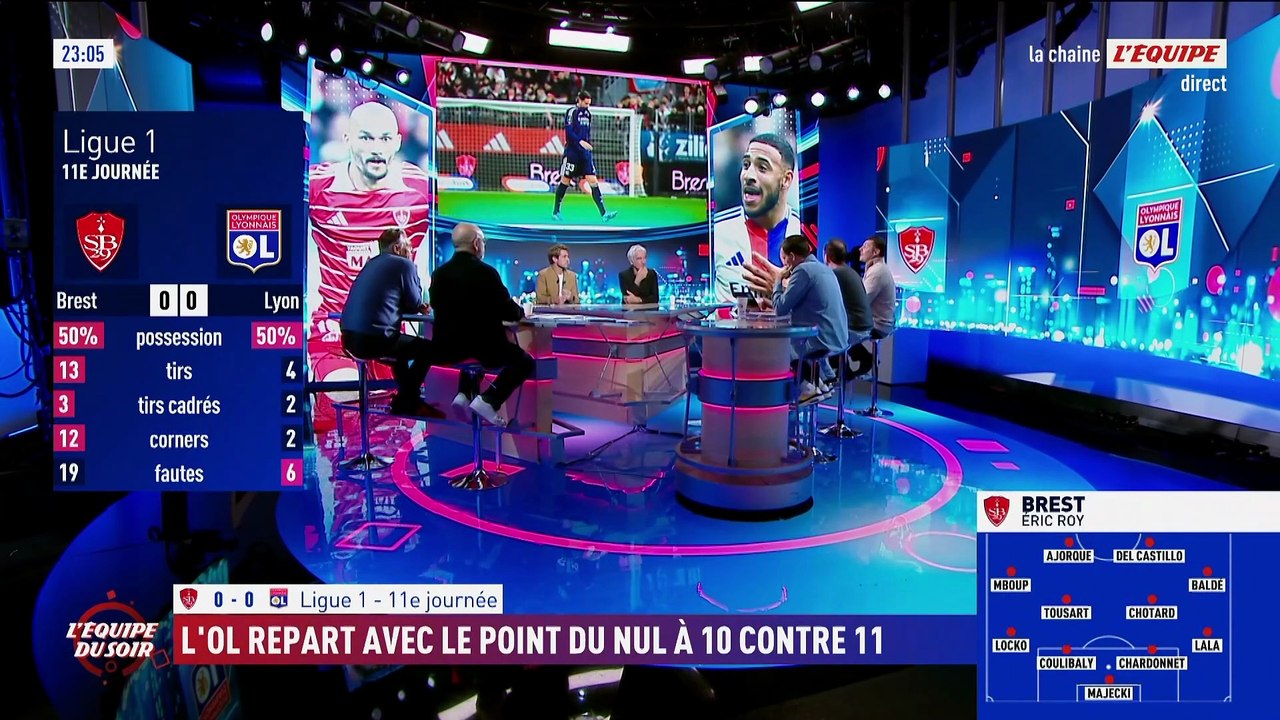 Rapidement réduit à dix, l'OL repart de Brest avec un nul - Foot - Ligue 1