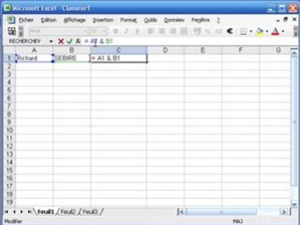 Excel-concatener-chaine de caractère